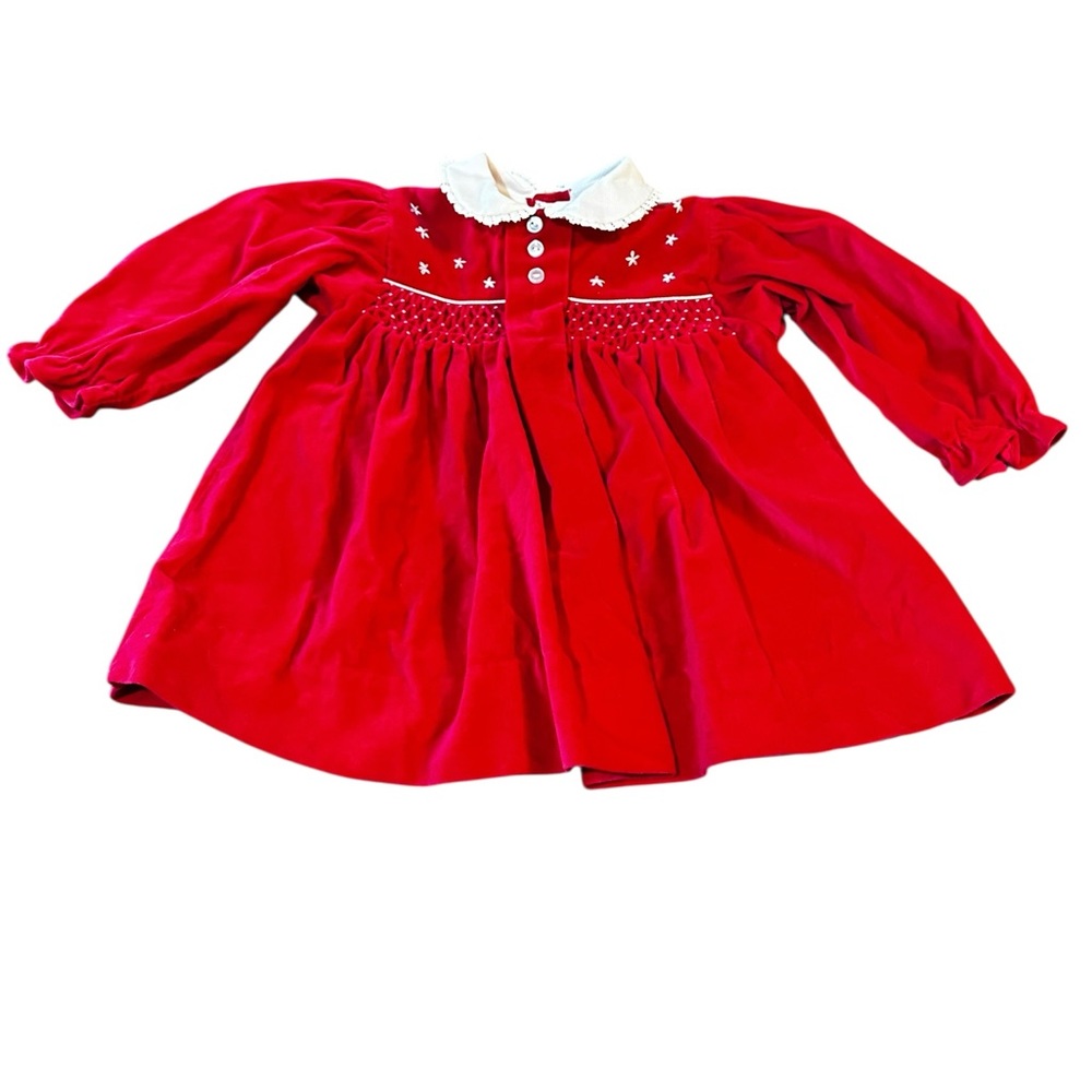 Vintage Alison‎ Scott Smocked Red Velvet Christmas Dress 12M Baby Holiday